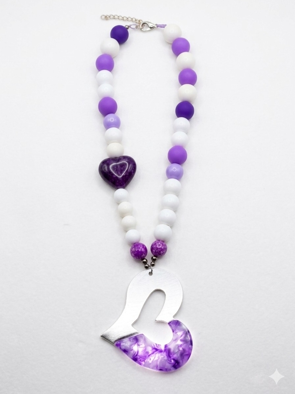 Purple and White Heart Accent Necklace - Women Jewelry